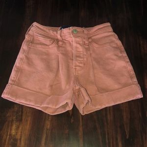 pink high waisted jean shorts.